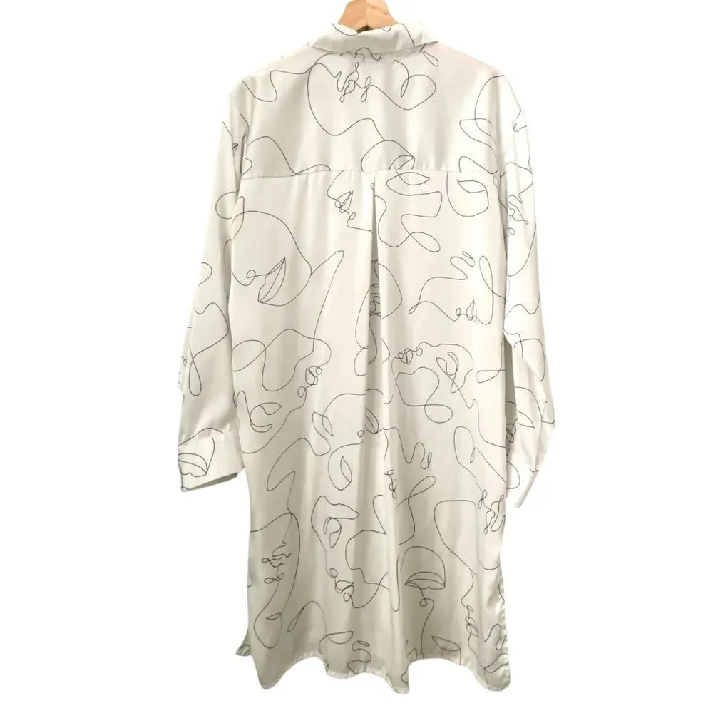 Jon & Anna Contemporary Semi Sheer Abstract Face Print Button-Up Shirt Dress in